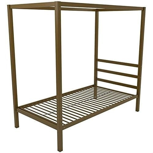 Twin size Modern Steel Canopy Bed Frame in Gold Metal Finish Image 3