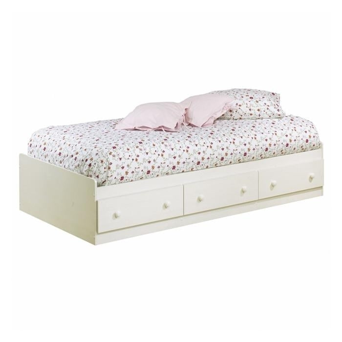 Twin size Platform Bed with 3 Storage Drawers in White Finish Image 1