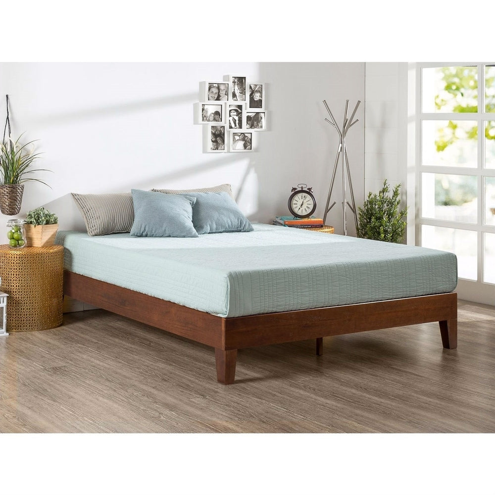 Twin size Solid Wood Platform Bed Frame in Espresso Finish Image 2