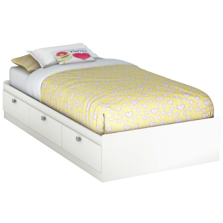 Twin size White Platform Bed for Kids Teens Adults with 3 Storage Drawers Image 1