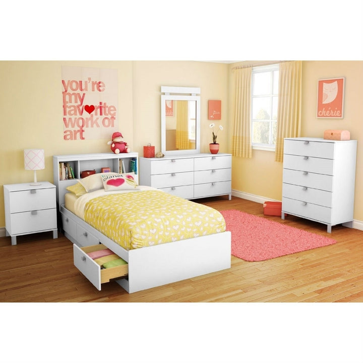 Twin size White Platform Bed for Kids Teens Adults with 3 Storage Drawers Image 2