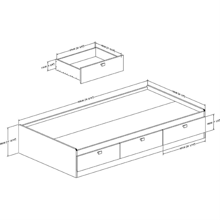 Twin size White Platform Bed for Kids Teens Adults with 3 Storage Drawers Image 3