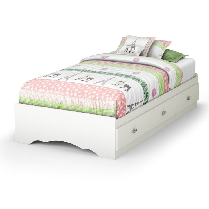 Twin size White Platform Bed Frame with 3 Storage Drawers Image 1