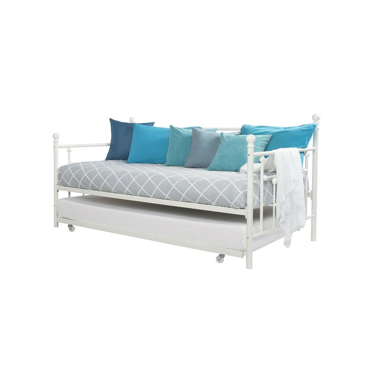 Twin size White Metal DayBed with Roll-out Trundle Bed Image 2