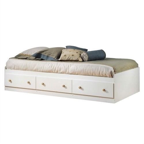 Twin size White Wood Platform Bed Daybed with Storage Drawers Image 1