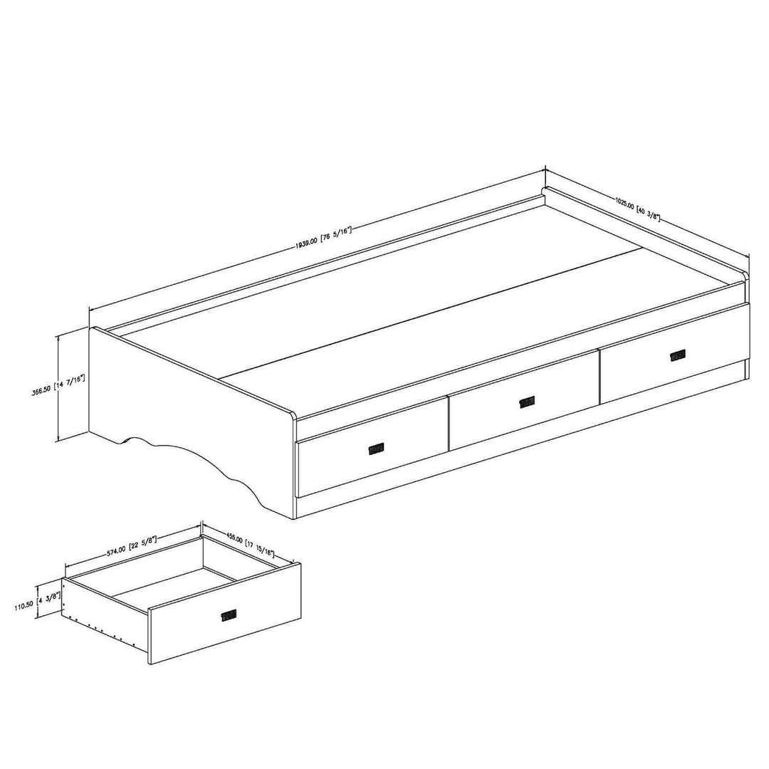 Twin size White Platform Bed Frame with 3 Storage Drawers Image 3