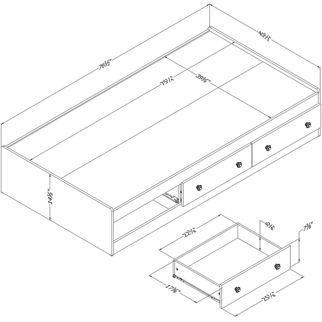 Twin size White Wood Platform Bed Daybed with Storage Drawers Image 3