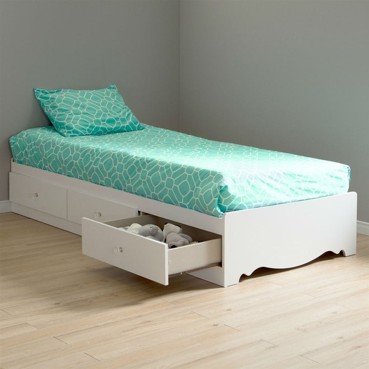 Twin size White Wood Platform Day Bed with Storage Drawers Image 1