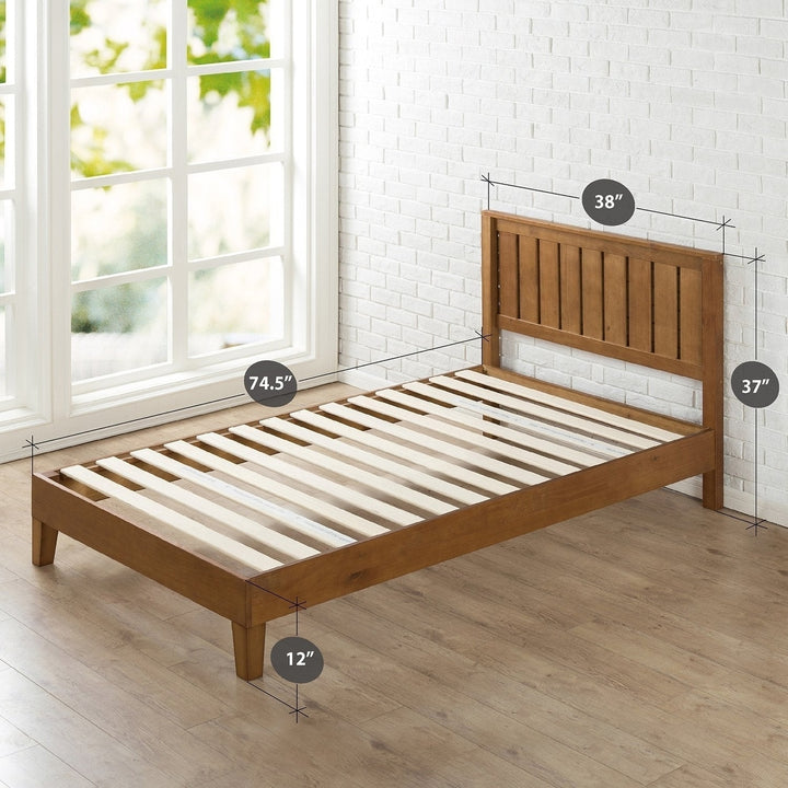 Twin Solid Wood Platform Bed Frame with Headboard in Medium Brown Finish Image 3