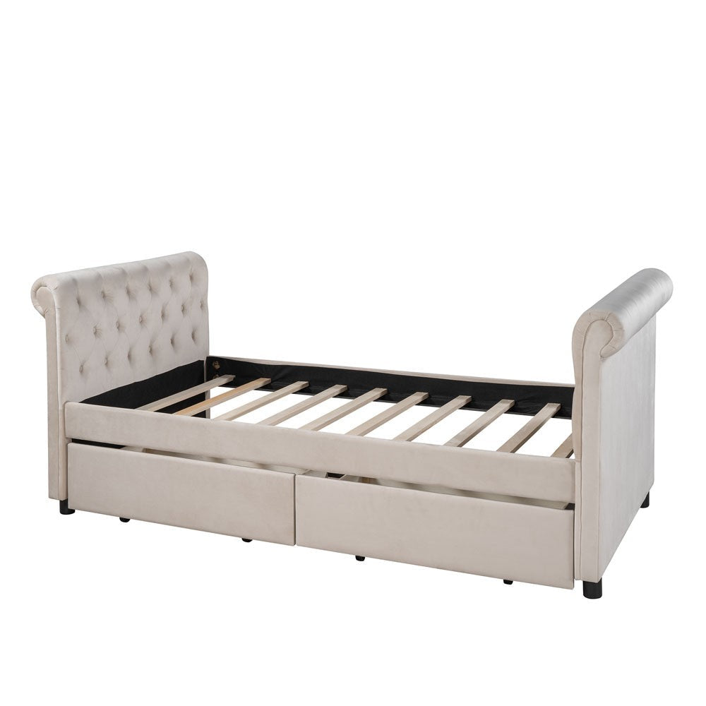 Twin Tufted Beige Upholstered Polyester Blend Bed Image 3