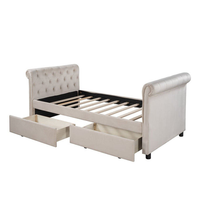 Twin Tufted Beige Upholstered Polyester Blend Bed Image 4