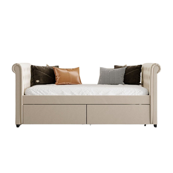 Twin Tufted Beige Upholstered Polyester Blend Bed Image 10