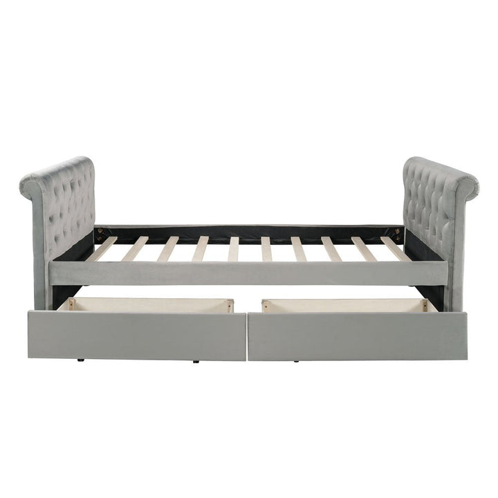 Twin Tufted Gray Upholstered Polyester Blend Sleigh Image 4