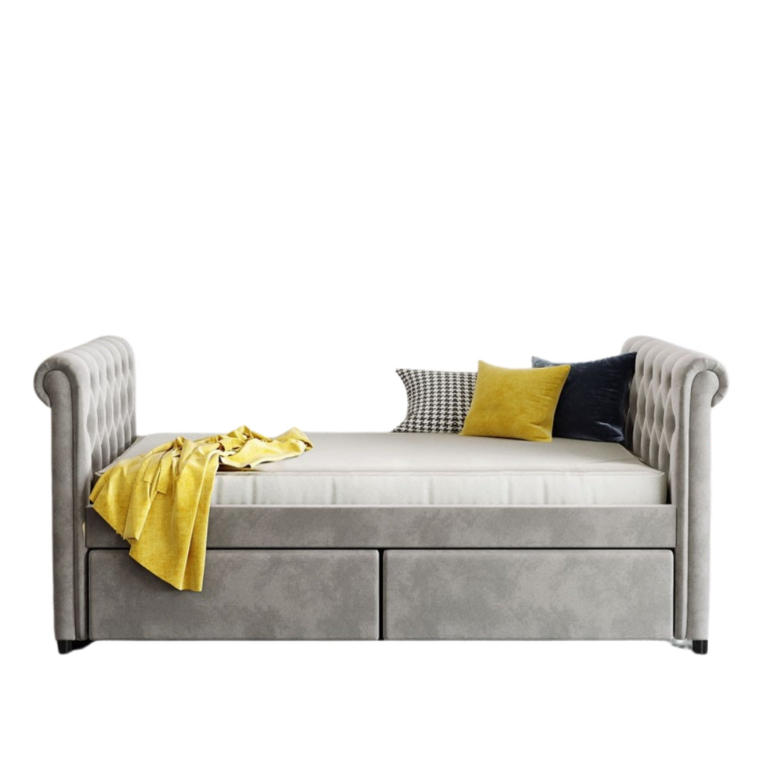 Twin Tufted Gray Upholstered Polyester Blend Sleigh Image 9