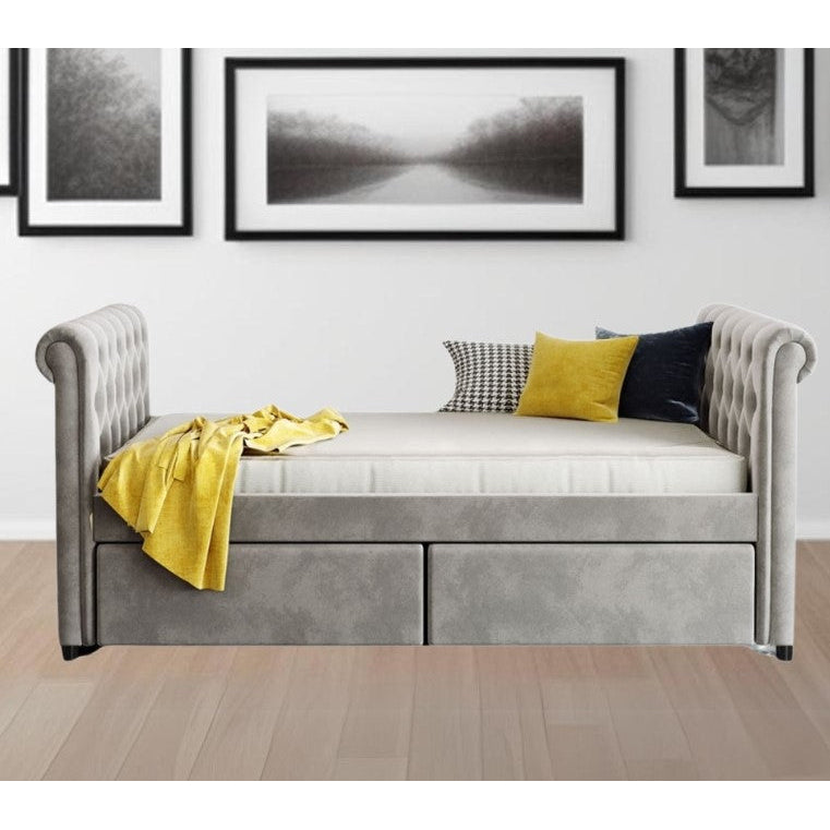 Twin Tufted Gray Upholstered Polyester Blend Sleigh Image 10