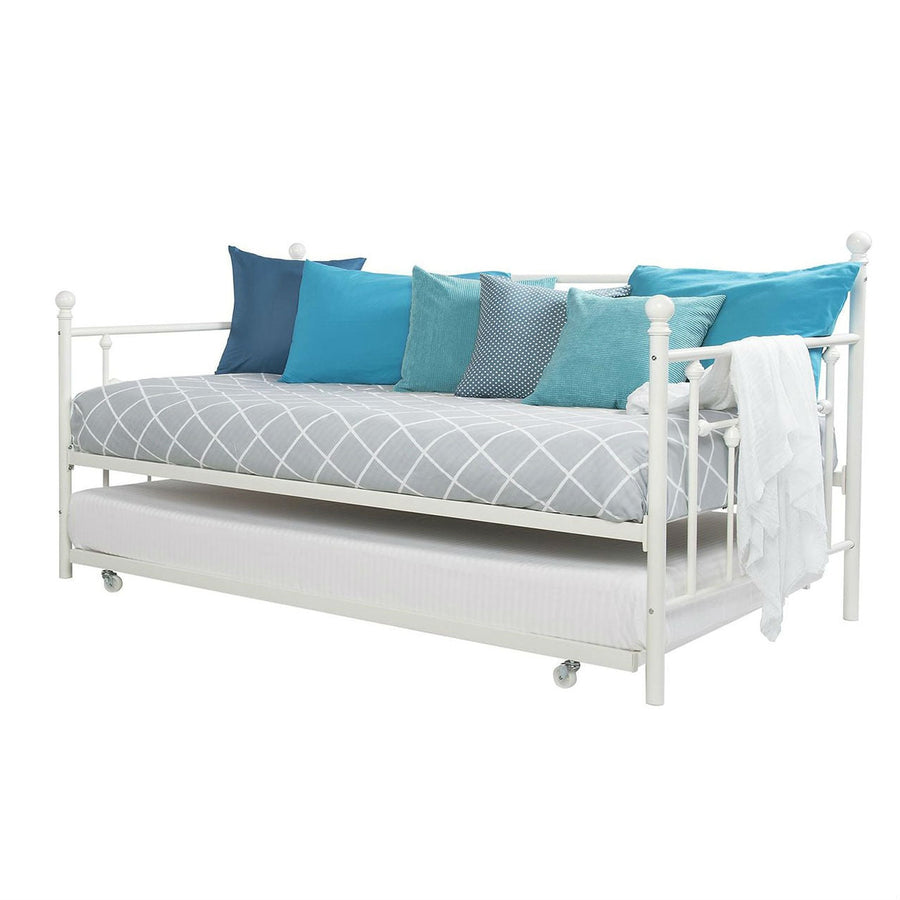 Twin White Metal Daybed Frame with Roll-Out Turndle Bed Image 1