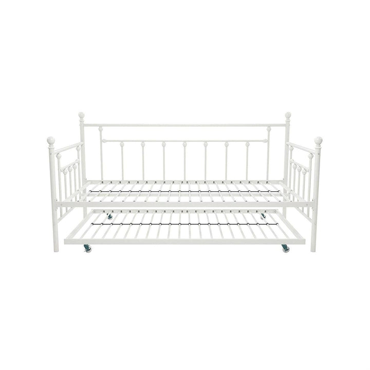 Twin White Metal Daybed Frame with Roll-Out Turndle Bed Image 3