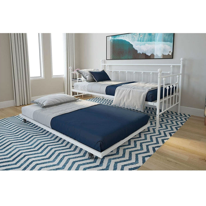 Twin White Metal Daybed Frame with Roll-Out Turndle Bed Image 4