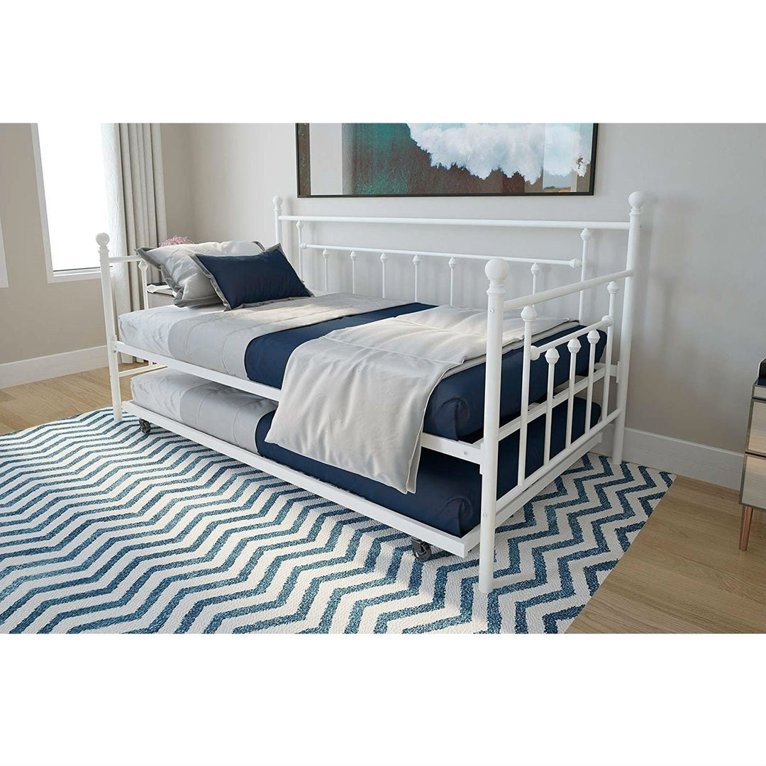 Twin White Metal Daybed Frame with Roll-Out Turndle Bed Image 5