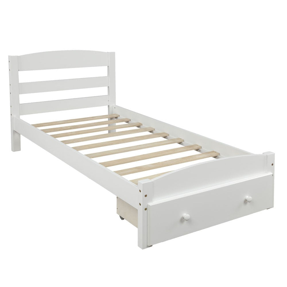 Twin White Upholstered Bed Image 2