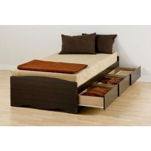 Twin XL Espresso Brown Platform Bed with 3 Storage Drawers Image 1