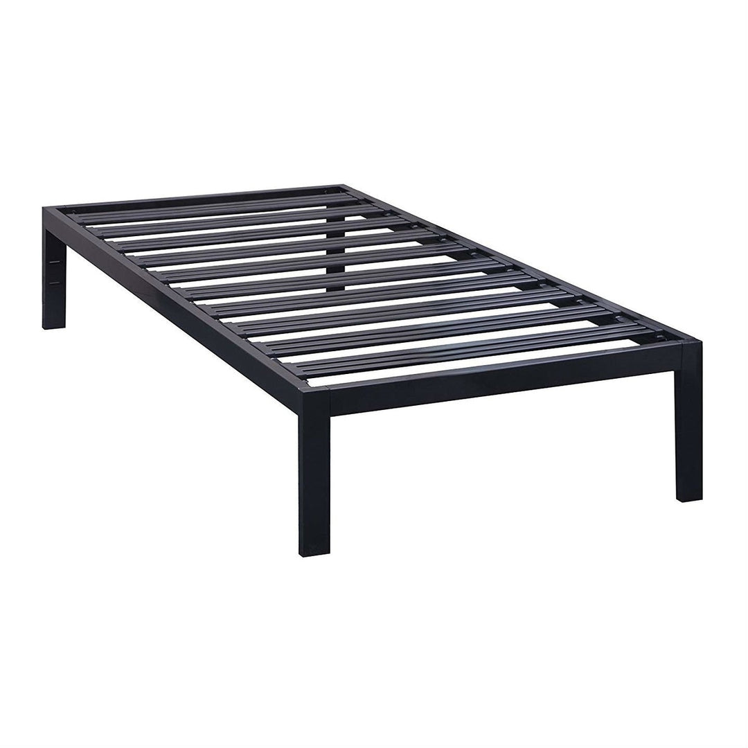 Twin XL Heavy Duty Wide Slat Steel Platform Bed Frame in Black Metal Finish Image 1