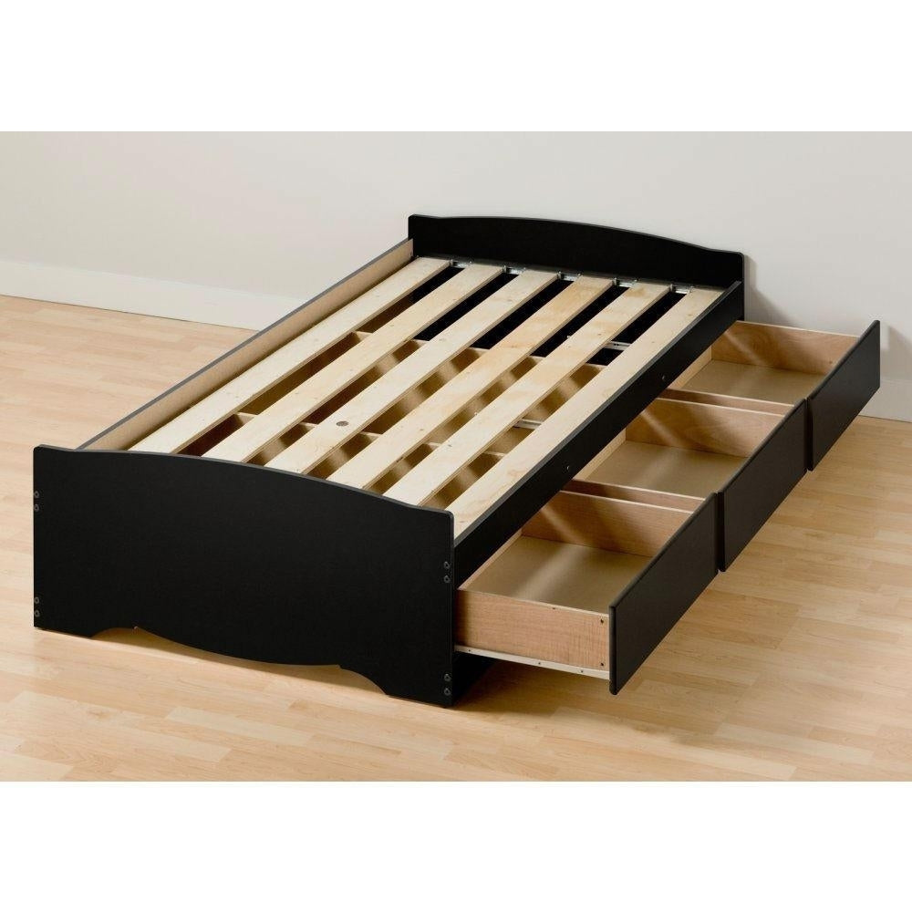 Twin XL Platform Bed Frame with 3 Storage Drawers in Black Image 2