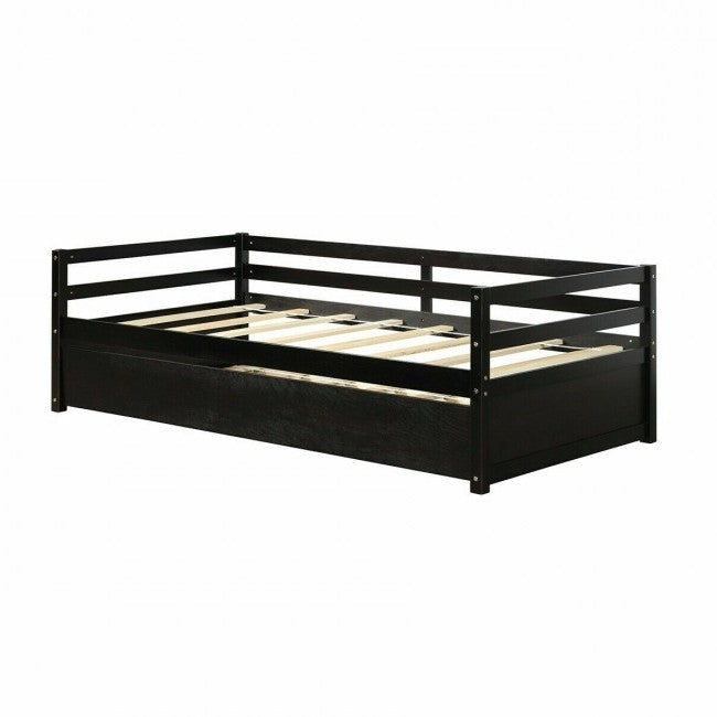 Twin/Twin Dorm Style Trundle Daybed Platform Bed Frame in Espresso Image 2