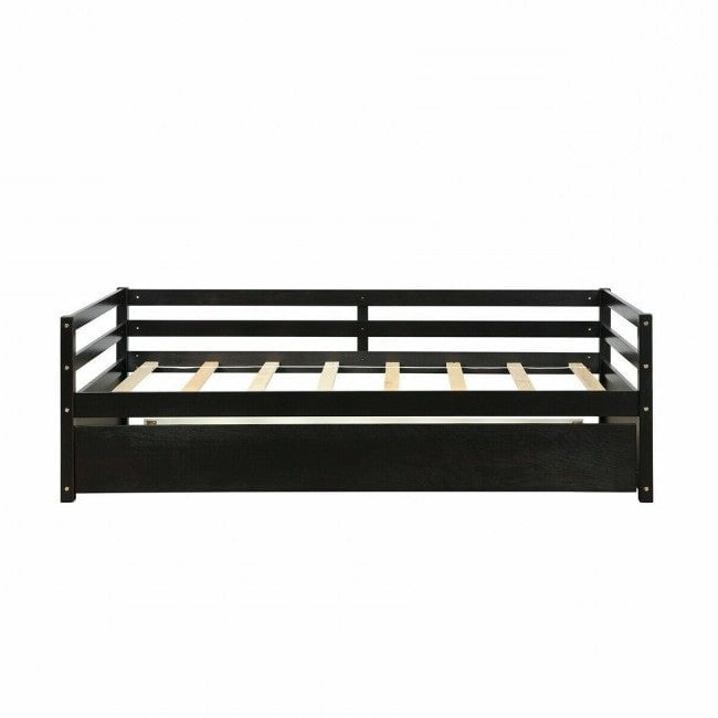 Twin/Twin Dorm Style Trundle Daybed Platform Bed Frame in Espresso Image 3