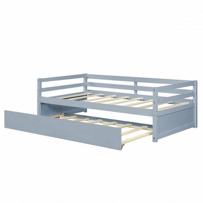 Twin/Twin Dorm Style Trundle Daybed Platform Bed Frame in Grey Image 1