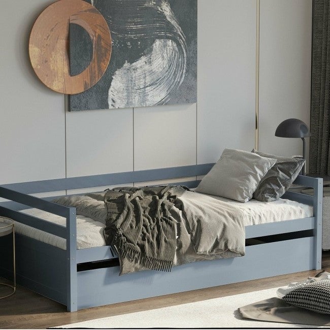 Twin/Twin Dorm Style Trundle Daybed Platform Bed Frame in Grey Image 5