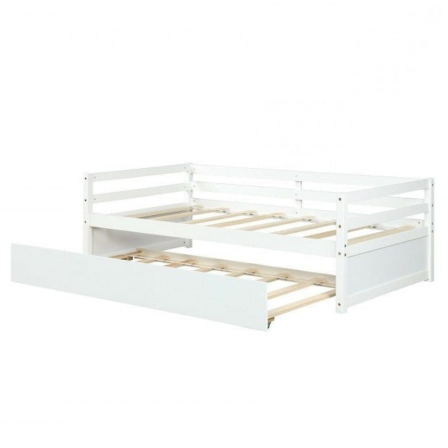 Twin/Twin Dorm Style Trundle Daybed Platform Bed Frame in White Image 1