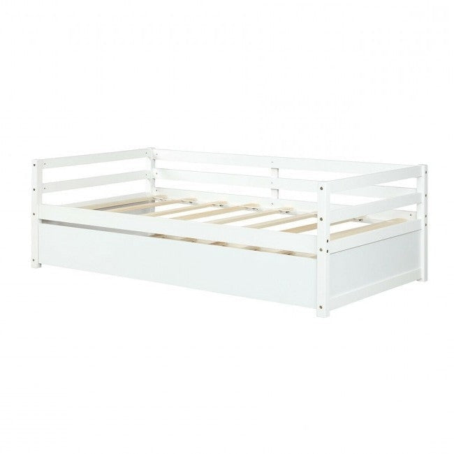 Twin/Twin Dorm Style Trundle Daybed Platform Bed Frame in White Image 2