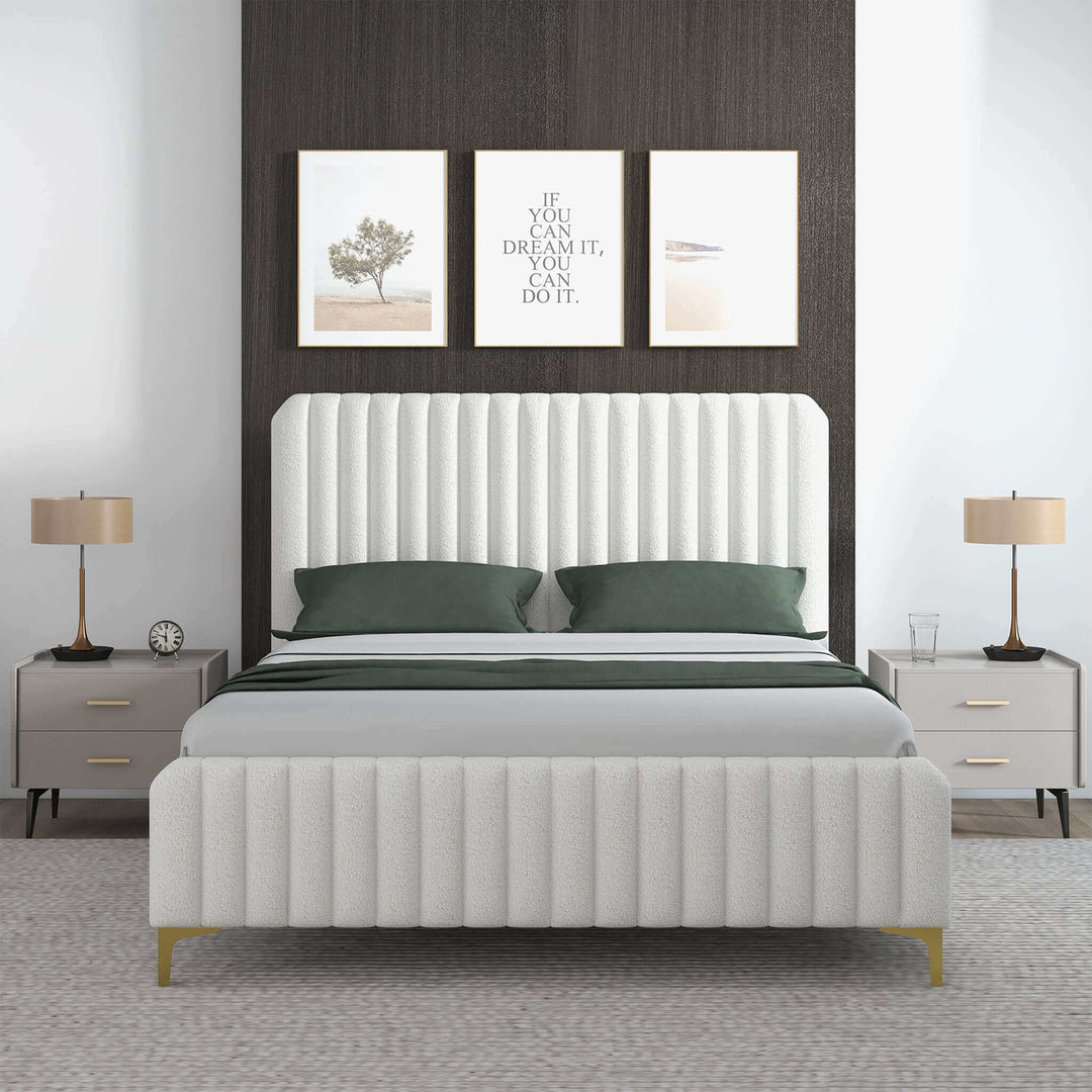 Valery Queen Size Cream Boucle Platform Bed Image 2