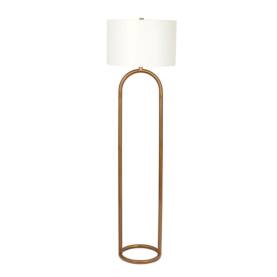 Vivid Brass Ring Base Floor Lamp with Large White Drum Shade Image 1