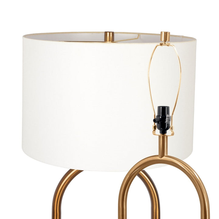 Vivid Brass Ring Base Floor Lamp with Large White Drum Shade Image 7