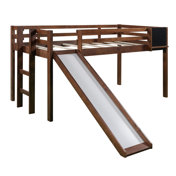 Walnut Twin Loft Bed Bed Chalkboard and Slide Image 3