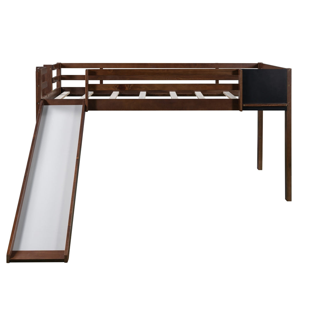 Walnut Twin Loft Bed Bed Chalkboard and Slide Image 6