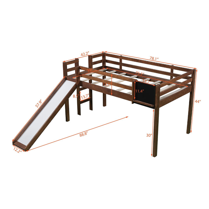 Walnut Twin Loft Bed Bed Chalkboard and Slide Image 8