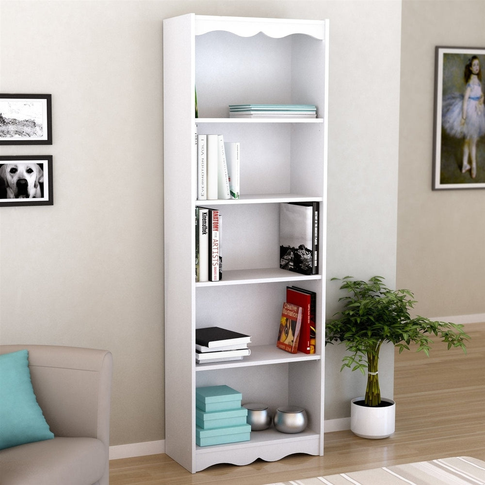 White 72-inch High Bookcase with Soft Arches and 5 Shelves Image 2