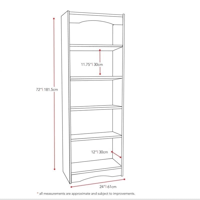 White 72-inch High Bookcase with Soft Arches and 5 Shelves Image 3