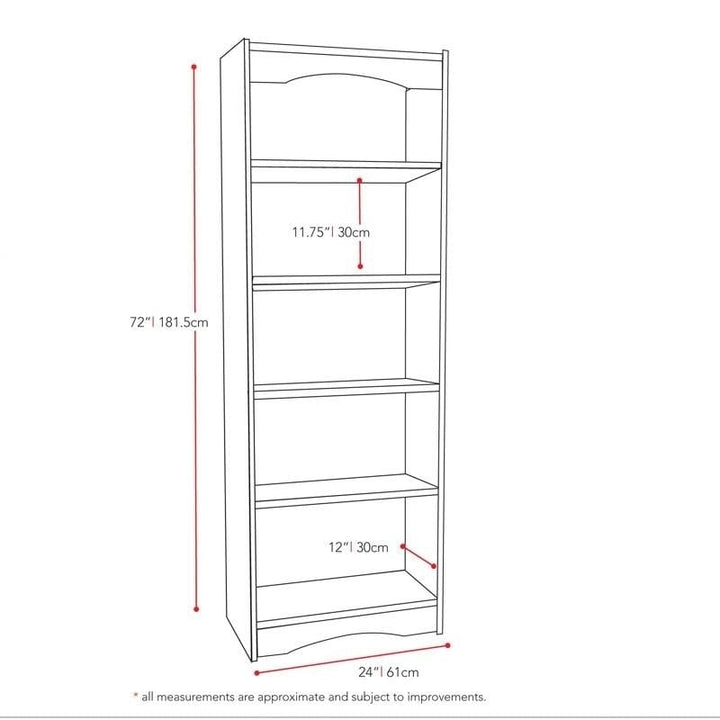 White 72-inch High Bookcase with Soft Arches and 5 Shelves Image 3