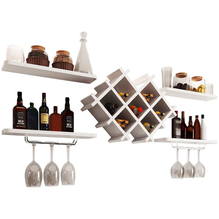 White 5-Piece Wall Mounted Wine Rack Set with Storage Shelves Image 1