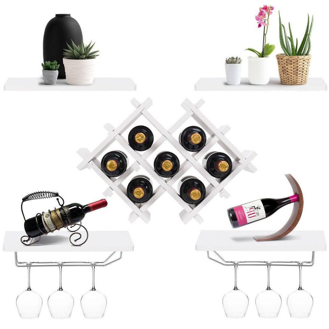 White 5-Piece Wall Mounted Wine Rack Set with Storage Shelves Image 2