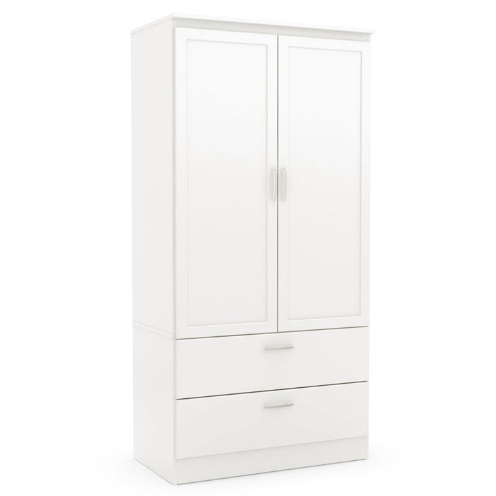 White Armoire Bedroom Clothes Storage Wardrobe Cabinet with 2 Drawers Image 2