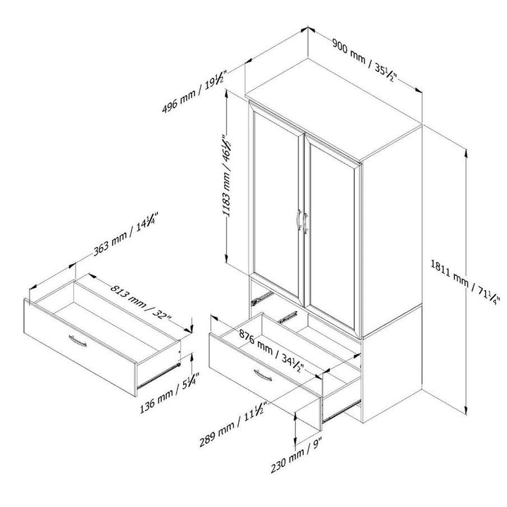 White Armoire Bedroom Clothes Storage Wardrobe Cabinet with 2 Drawers Image 3