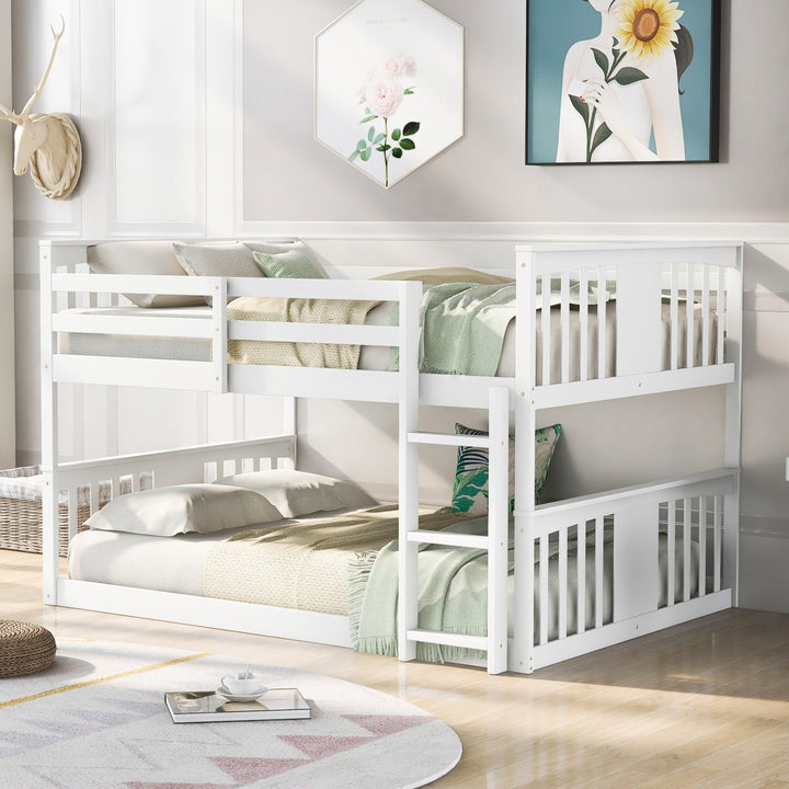 White Classic Full Over Full Bunk Bed with Ladder Image 1