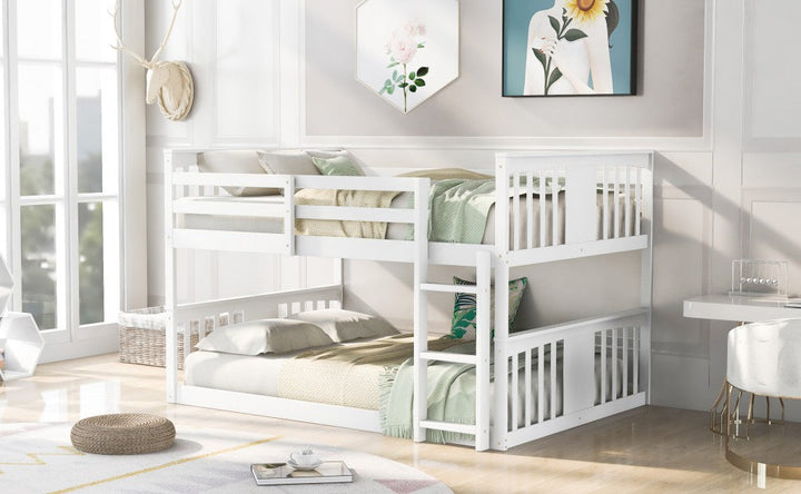 White Classic Full Over Full Bunk Bed with Ladder Image 2