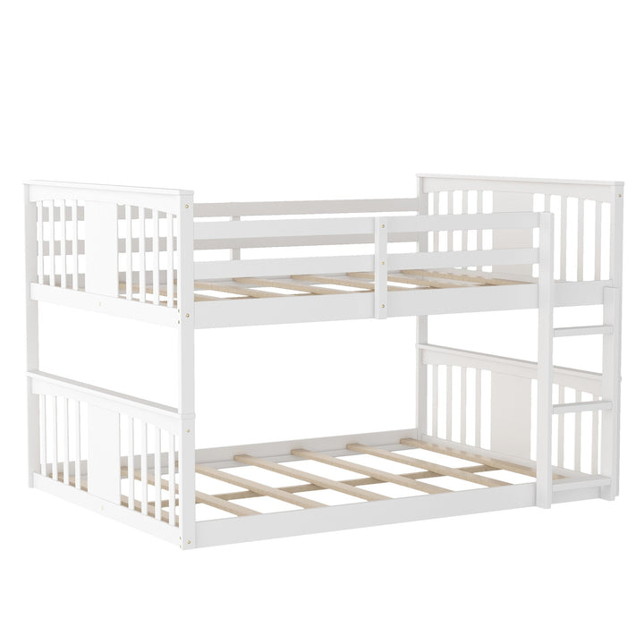 White Classic Full Over Full Bunk Bed with Ladder Image 4