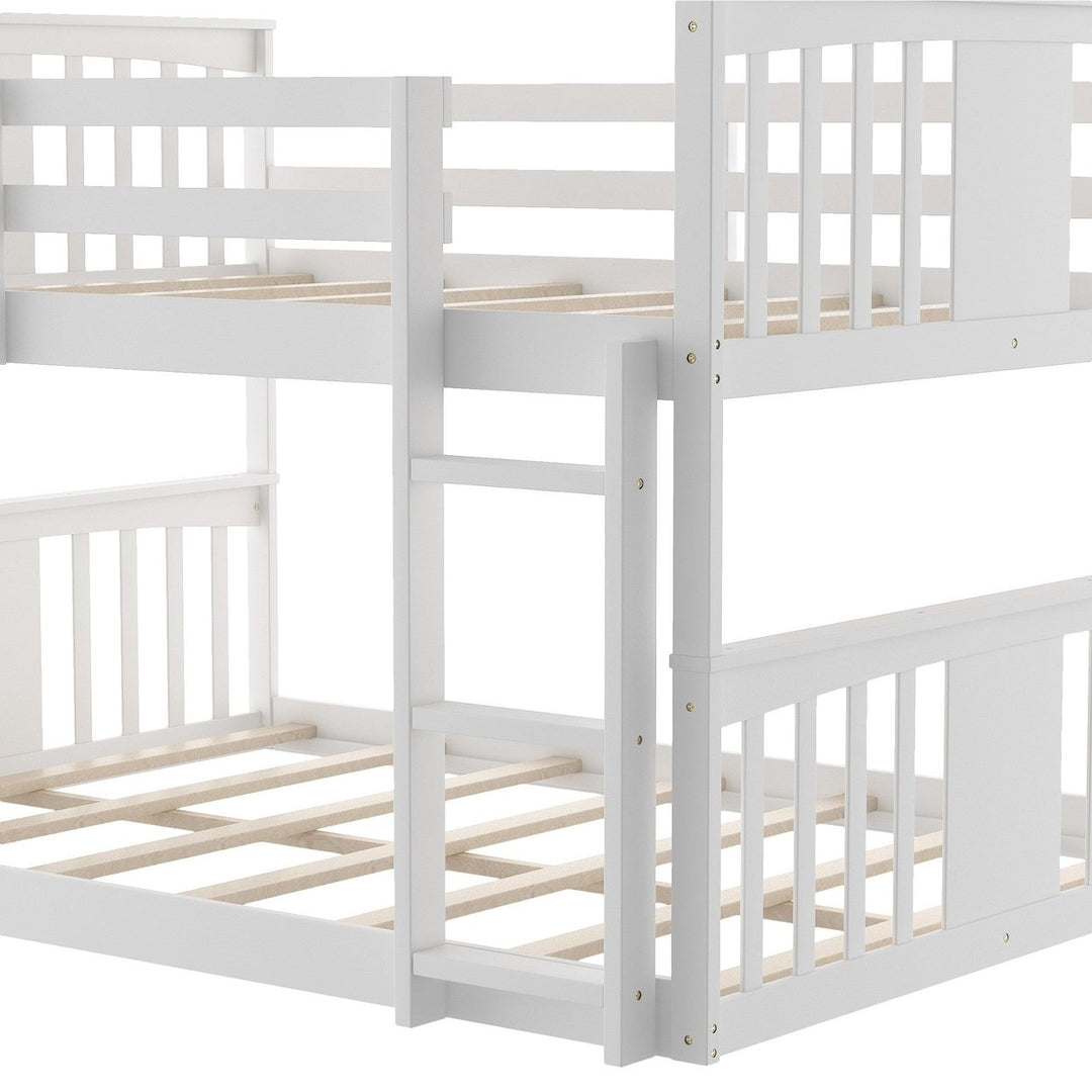 White Classic Full Over Full Bunk Bed with Ladder Image 9